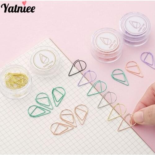 Yatniee 3 Boxes (30pcs) Lovely Water Drop Shape Paper Clip Metal Bookmark Creative Paperclips Office School Stationery Supply