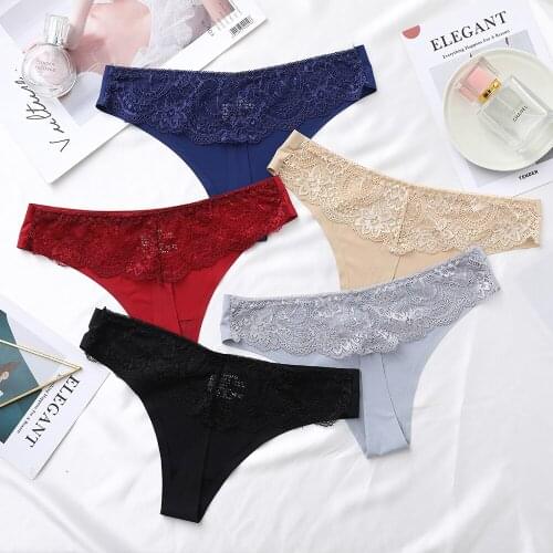 KISS WIFE 3PCS Womens Lace G-String Thongs Low Waist Panties Underwear Sexy Lace Lingerie Thongs Female Briefs Underpants