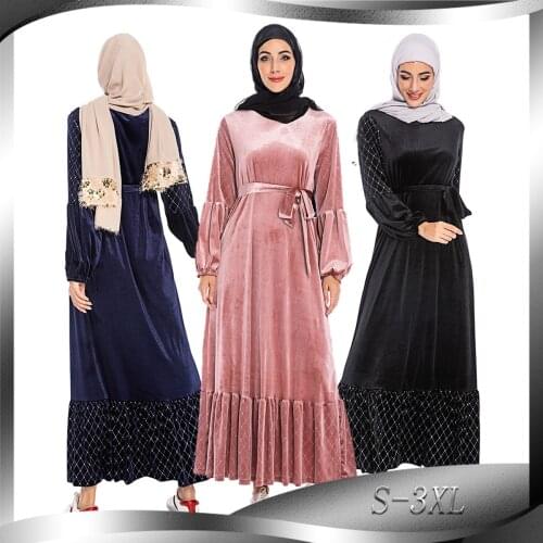 Bronzing Velvet Abaya Muslim Hijab Dress Spring Autumn Abayas for Women long Robe Dubai Ruffles Moroccan Kaftan Islamic Clothing