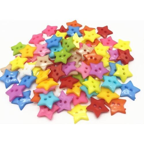 100pcs 16mm Plastic Mixed Star Buttons Sewing Dress Shirt Kids Apparel 2 Holes Accessories DIY Crafts For Scrapbooking