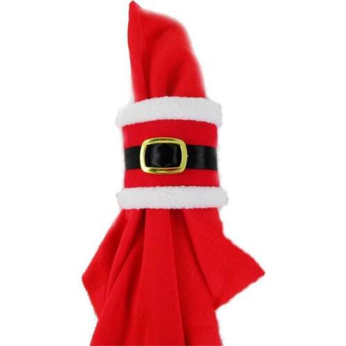 100 pcs Christmas Santa Claus Belt Buckle Napkin Rings Wedding Banquet Dinner Decor Napkin Serviette Holders Table Decorations
