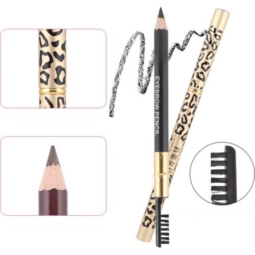 2pcs Leopard Cosmetic pencil for Eyeshadow Natural Long-Lasting Eyebrow Pencil Wood Professional Makeup Tool Tattoo Brow Brush