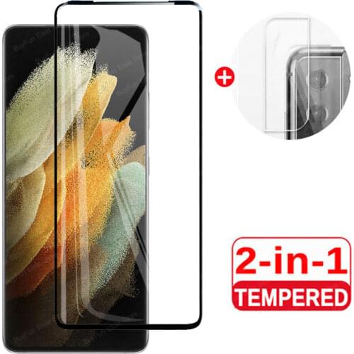 2 in 1 Full Cover Screen Protector Glass On For Samsung Galaxy S21 Ultra Safety Camera Film Samsun S 21 Ultra Tempered Glass