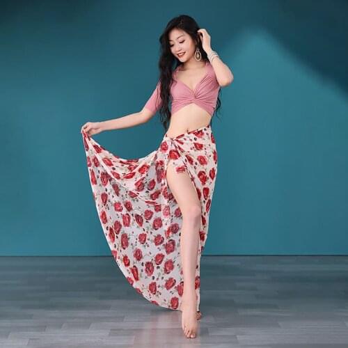 2021 New 266+3115 Belly Dance Dress Women V Neck Tops Floral Skirt Latin Dance Dress Performance Modern Dancing Dress