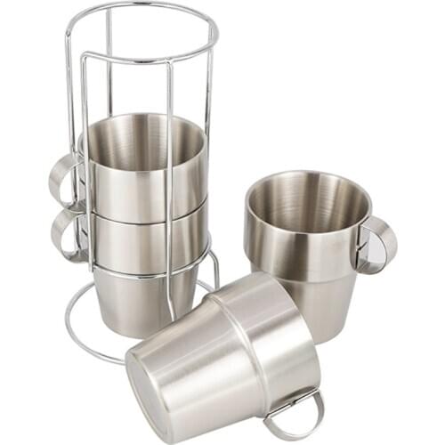 4Pcs/Set Non-magnetic Stainless Steel Coffee Tea Mug Cup Double Wall Outdoor Drinking Camping Tumbler