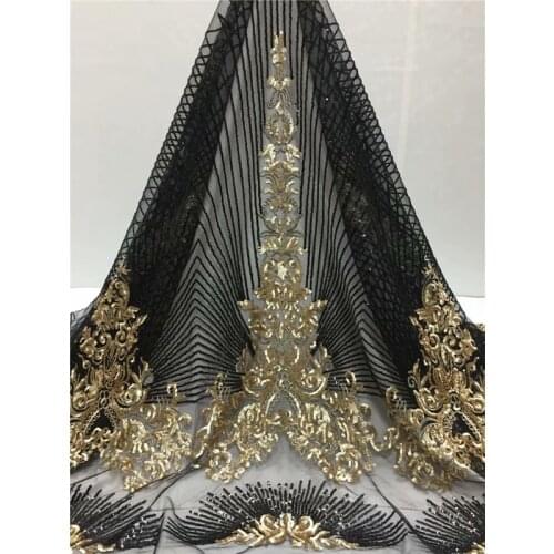 5Yards/piece Africa lace fabric sewing nigerian lace with sequins,French tulle lace high quality for wedding dress free shipping
