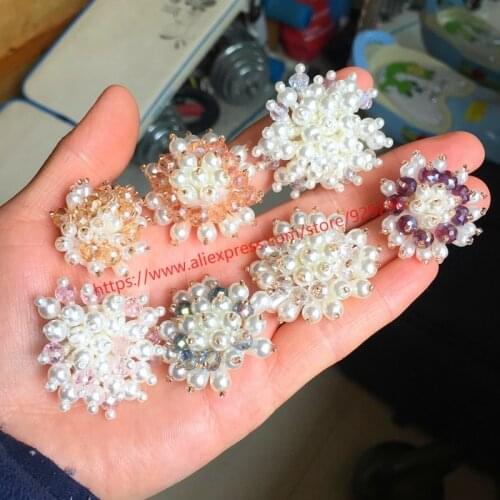 Pearl flower beaded applique for Kids' garment dress sewing accessory purple pink crystal flower for hairdress shoes ornaments