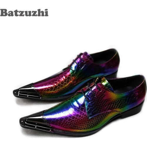 Batzuzhi Fashion Men Shoes Color Leather Dress Shoes Pointed Toe Rock Party and Wedding Shoes Men Chaussures Hommes,Big Size 12