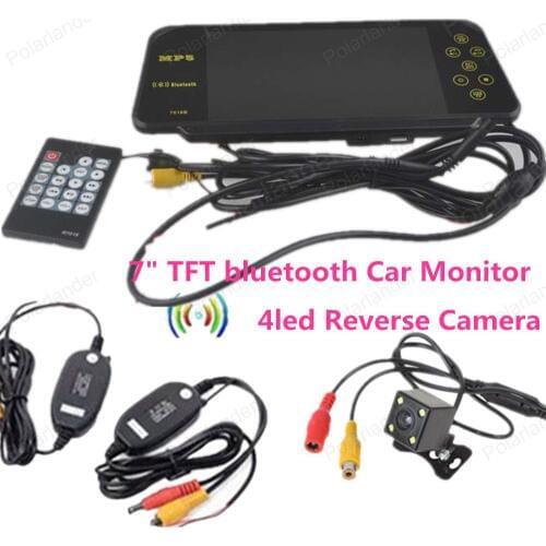 Free shipping hot sale 7 Inch Color TFT Car Monitor with 4led rearviwe camera +wireless receiver transmitter kit