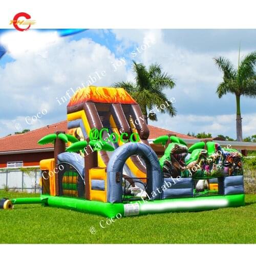 Free ship to sea port!jungle run obstacle course inflatable bouncer slides,commercial dinosuar inflatable bouncy slide fun city