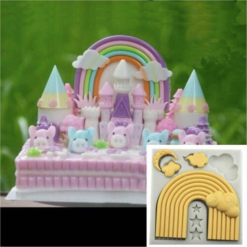 Large Size Rainbow Star Cloud Moon Liquid Silicone Fondant Cake Mould Chocolate Candy Mould