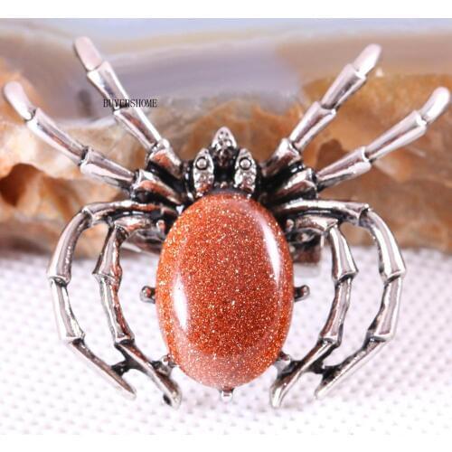 Spider Brooch Natural Stone Sandstone CAB Cabochon Bead Pendant for Men Women DIY Jewelry Making 1Pcs K703