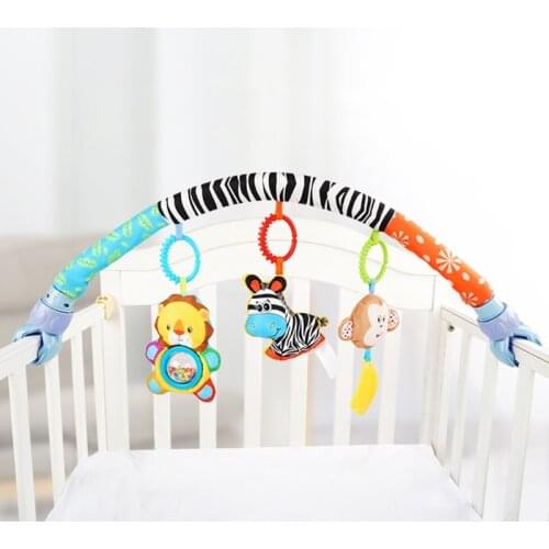 Baby Play Arch Crib Accessory Animmal Toys Infant Pram Activity Bar with Rattle Squeak Teethers Hanging Bell