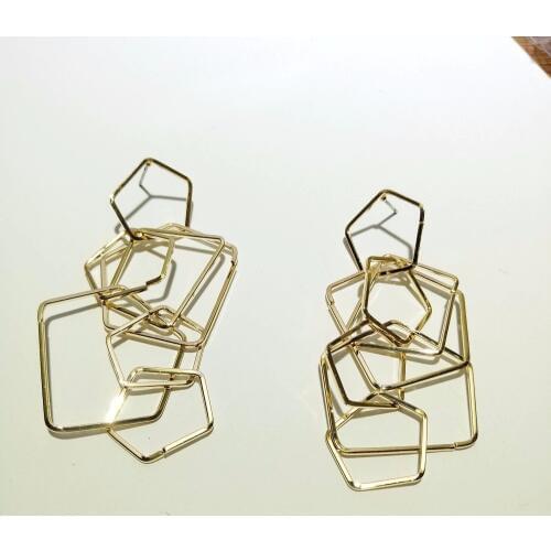 Rongho Design Multi Polygon Metal Geometric stud earrings for women Punk jewelry gold earrings pendant Vintage metal earrings