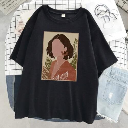 Faceless Ladies print Comics Style Street T Shirt Women Hip Hop Oversize T Shirt Anime Soft Clothes Creativity O-Neck T Shirts