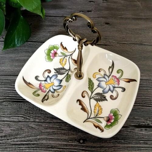 European-style cracked ceramic double-compartment soap box household draining handle soap dish soap box bathroom soap tray