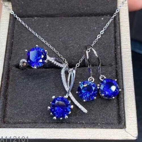 KJJEAXCMY fine Jewelry 925 sterling silver inlaid natural sapphire trendy pendant ring earring set support test Chinese style
