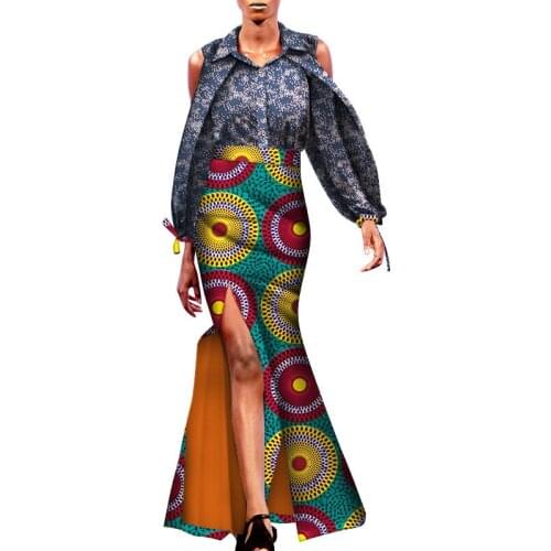 2 Piece Set African Clothes for Women Fashion African Women Long Split Skirts and Blouse Tops Lady Elegant Outfits Bazin WY7431