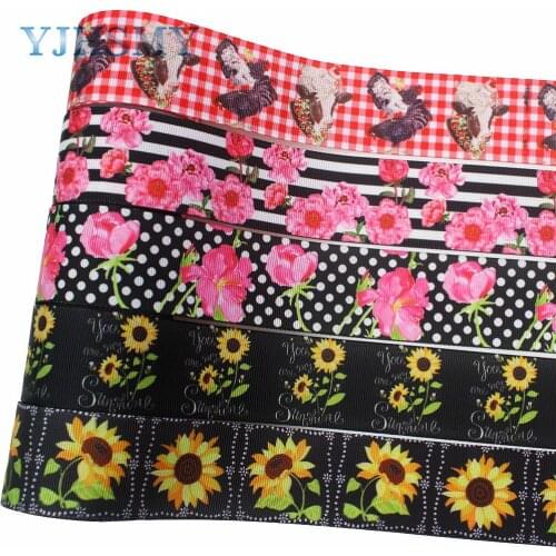 YJHSMY I-191224-2828,38mm,10yards flowers Thermal transfer Printed grosgrain Ribbons, DIY bow hat, Valentines Day decorations