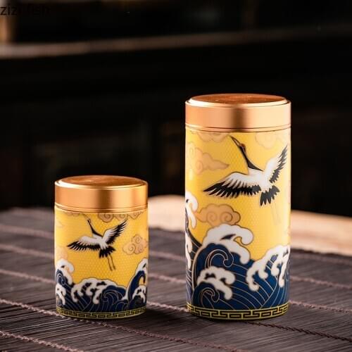 Metal Ceramics Double Layer Tea Caddy Moisture-proof Sealed Tank Portable Small Tea Box Tea Container Home Food Storage Tank
