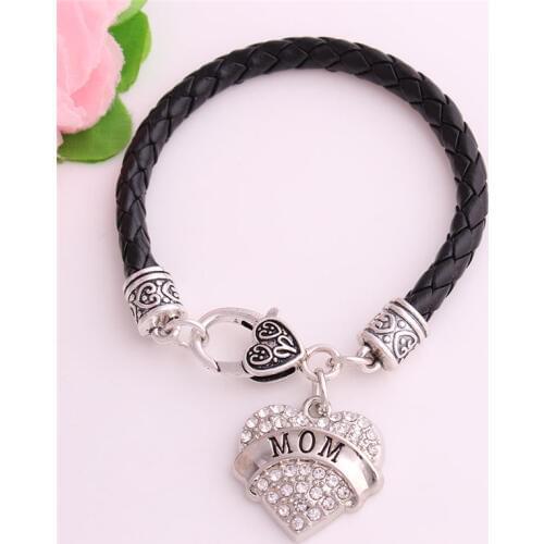 Fashion Jewelry Charm Bracelet For Women Family Member MOM Written In Heart Pendant With Crystals Personality Dropshipping