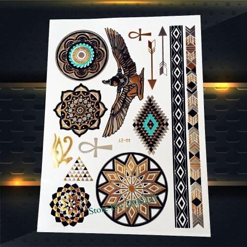 1PC Fashion Gold Eagle Flash Tattoo Stickers Women PYS-44 India Sunflower Henna Diamond Glede Design Arrows Tattoo Totem Arm Leg