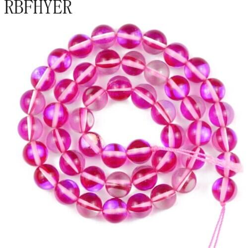 Natural Labradorite Stone Rose Synthetic Flash Smooth Round Loose Beads 6/8/10MM for Jewelry Making DIY fashion Bracelet 15"Inch