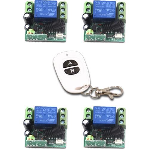 New Mini RF Wireless Remote Control Switch System DC12V 1CH 1pcs Waterproof Transmitter &4pcs Receiver 315/433MHZ
