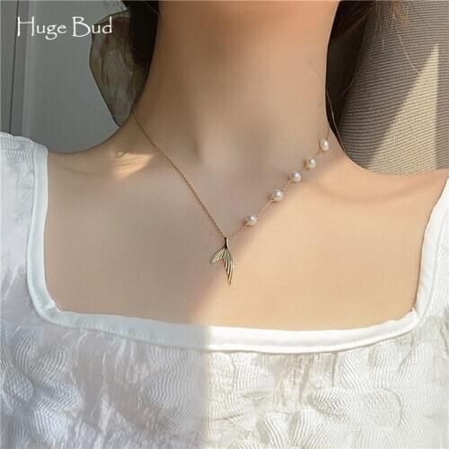 Huge Bud New Mermaid Pendant Necklace Real Gold Plated Pearl Collares For Women Fashion Jewelry Gift Collier Charm Chain Choker