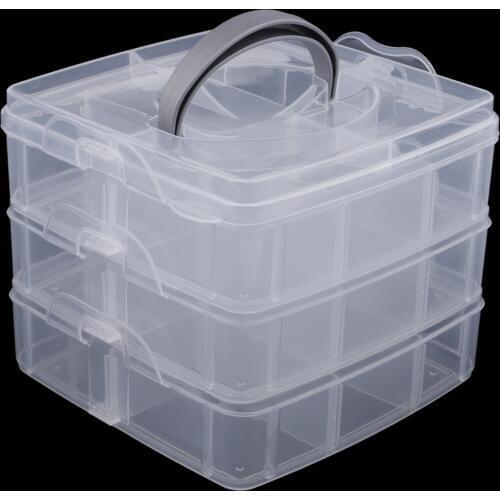 3 Layers 18 Slots Plastic Jewelry Tools Box Craft Beads Pills Holder Storage Box Office Organizer