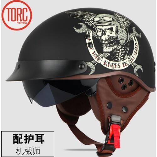 TORC helmet With Inner Sun Visor Vintage Half Face Motorcycle summer Helmet Casco Casque Moto Retro Helmets DOT T55
