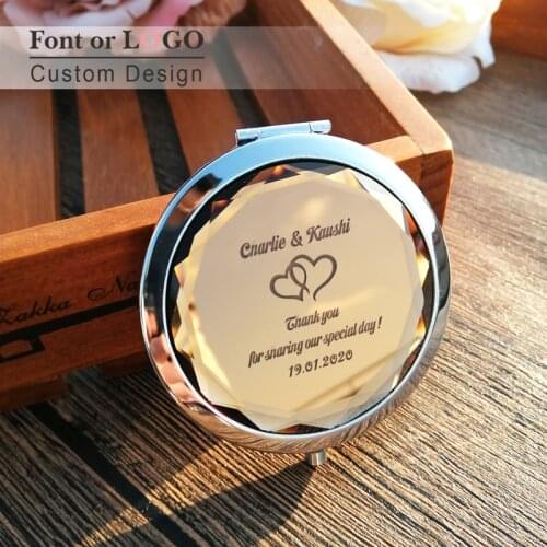 Foldable Crystal Mirror Bridal Compact Beauty Purse Shower Party Favour Personalized Logo Wedding Gift Favor for Girls Ladies