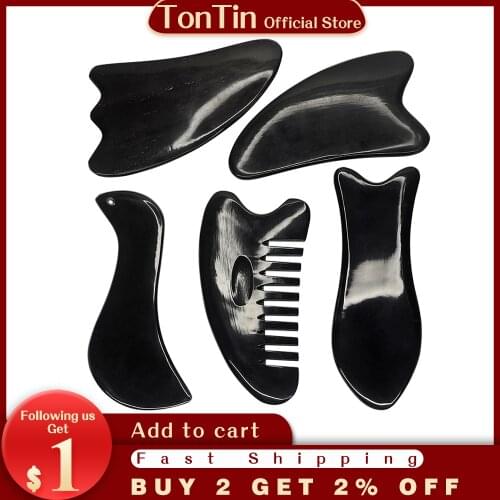 Tontin Big Size Buffalo Horn Scraping massage Tool Slimming V Line Face guasha board for paint removal gua-sha facial massager
