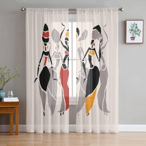 African Woman Dance Modern Tulle Curtains for Living Room Bedroom Home Kitchen Window Sheer Curtains
