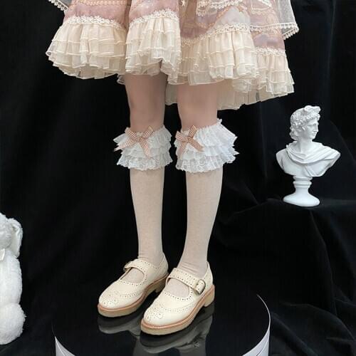 High quality Womens lolita lace plaid bow socks Harajuku cute and comfortable stockings