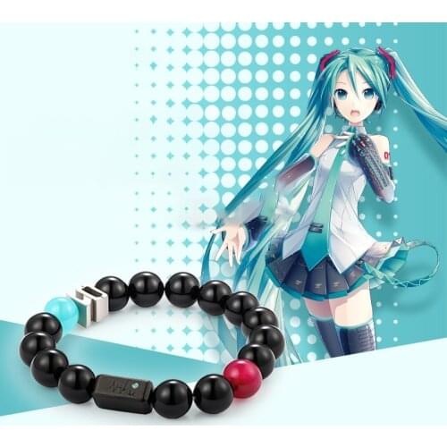 Japanese Anime Hatsun Miku Black Agate Bracelets For Women Chalcedony Charm Bracelet Bangles Men Couple Lovers Friendship Gifts