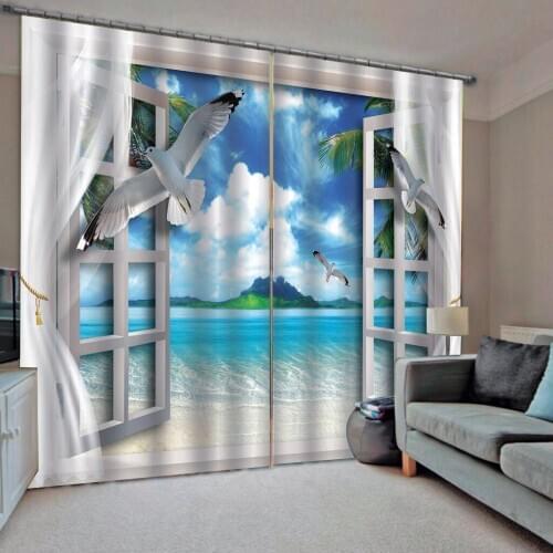 Nature scenery 3d curtains Customized 3d curtains new window balcony thickened windshield blackout curtains beach curtains