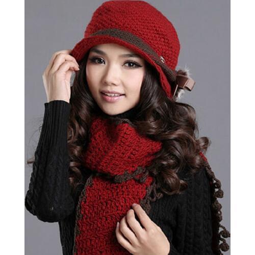 Charles Perra Women Hat Scarf Sets Winter Thicken Wool Knitted Hats Casual Fashion Pure Handmade Woven Woolen Cap Beanies SCD8