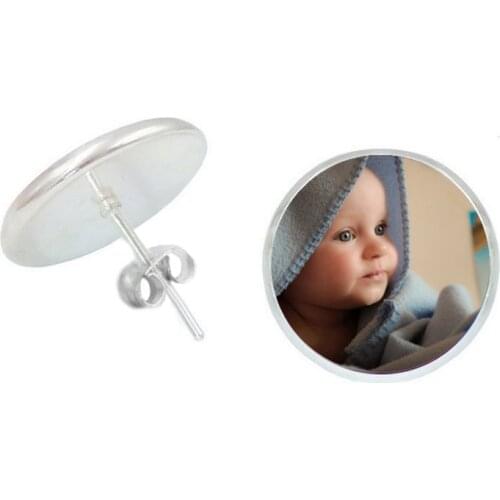 Personalized Photo Ladies Earrings Babys Handmade Custom Stud Earring Photo Dad Mom Grandparents' Parents Love A Gift Jewel