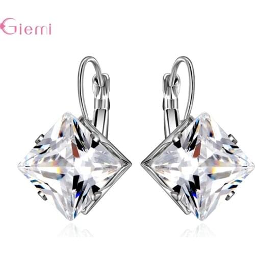 Elegant 925 Silver Big Water Drop Cubic Zircon Hoop Earring Austrian Crystal Jewelry Earrings for Women Fashion Bijoux Girls