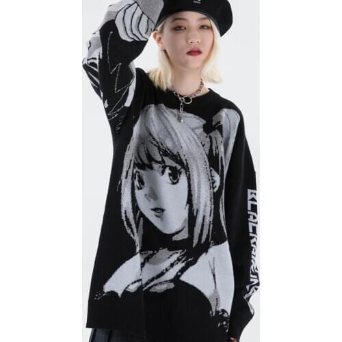 Japanese Cartoon Long Sleeve Black Woman Sweaters Harajuku 2020 Fashion Pullover Top Kawaii Winter Clothes Women Jerseys Mujer
