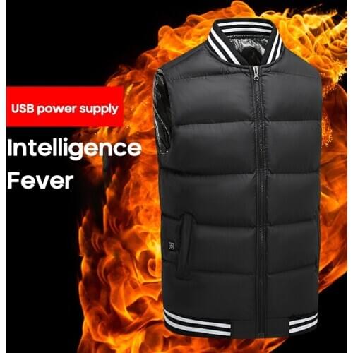 Winter Smart Self-heating Vest Cotton-padded Clothes Solid Color Sleeveless Vest Mens USB Charging Plus Velvet