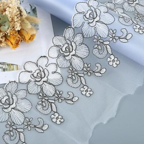 1Yards Embroidery Flower Lace Fabric Wedding Dress 20cm Mesh Lace Ribbon Collar Guipure Trim Sewing Dresses Crafts dentelle LA15