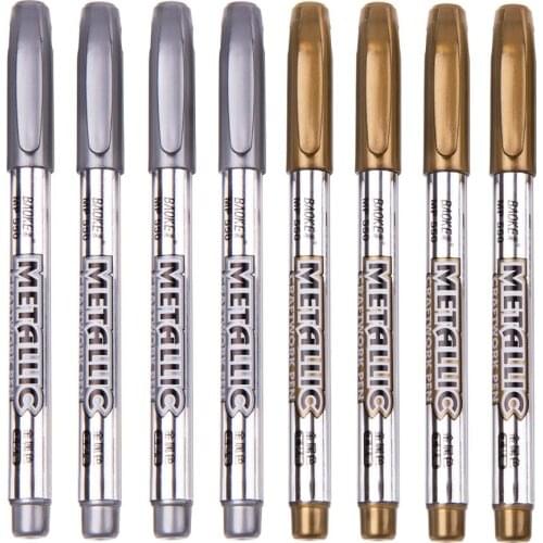 2Pcs Pens Metal Waterproof Permanent Paint Marker Pens Sharpie Gold and Silver 1.5mm Student Supplies Craftwork Pen Art Painting