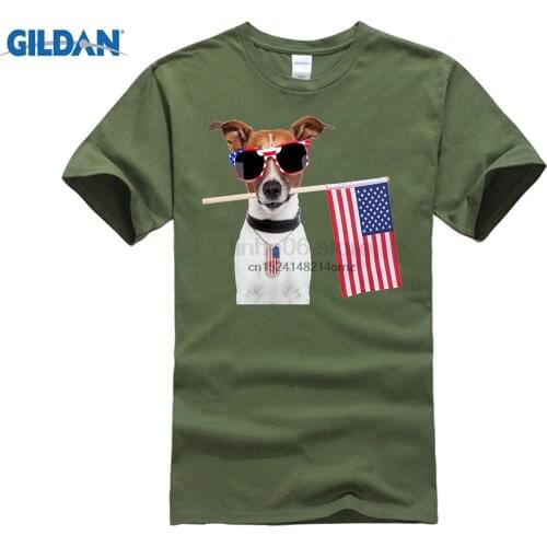 4th of July Shirt American Flag Jack Russel Terrier Dog Tags sun men T-shirt