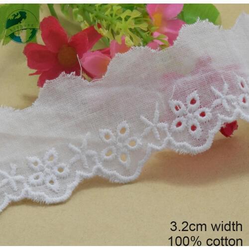 5yards 3.2cm white 100% cotton embroidery lace french lace ribbon fabric guipure diy trims warp knitting sewing Accessories#3731