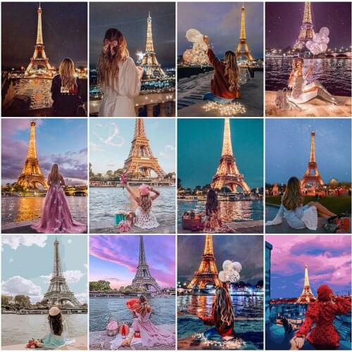 HUACAN 5D Diamond Painting Full Round Square Landscape Girl Diamond Embroidery Sale Eiffel Tower Mosaic Home Decor
