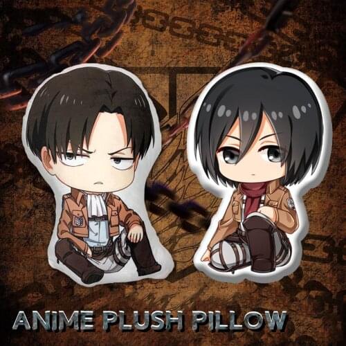 Anime Attack on Titan Q Version Manga Peripheral Mikasa Levi Ackerman Double Sided Plush Pillow Sofa Cushion Stuffed Plush Toys