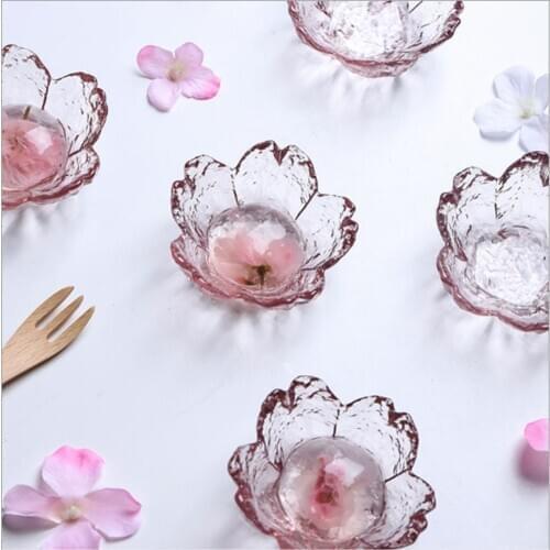 Cherry Sauce Dish Glass Small Plate Japanese-style Hammer Head Pattern Cherry Blossom Glass Sauce Dish Small Dish Vinegar Dish