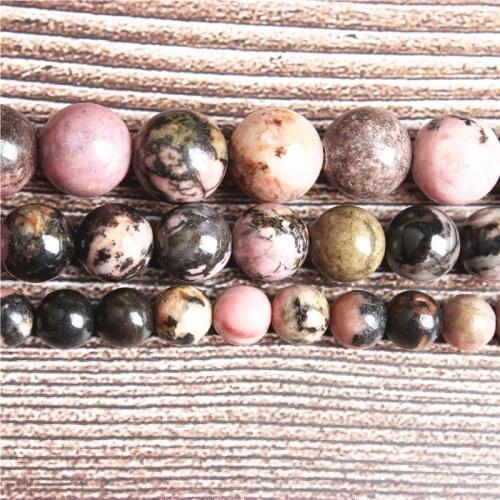 LanLi 4 6 8 10 12mm natural Jewelr Black-line Rhodochrosite loose beads suitable for DIY men and womens bracelet necklace
